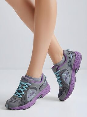 Fila All Terrain Womens Trail Running Shoes Grey Purple 5SH40039-077 Size 7
